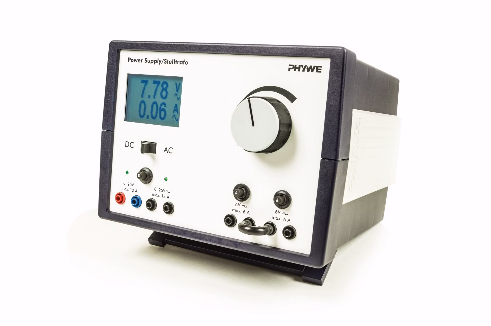 PHYWE Transformator variabil cu display digital DC: 0...20 V, 12 A / AC: 0...25 V, 12 A 13542-93