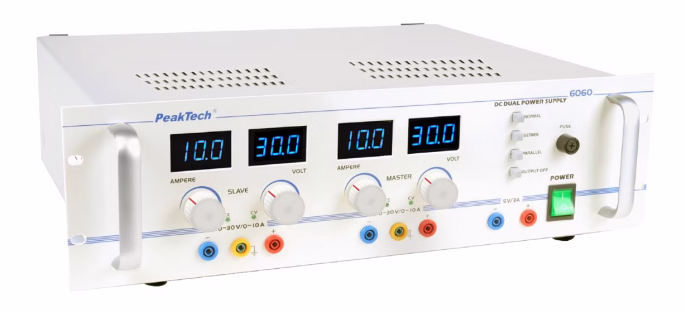 Sursă de alimentare DC liniară dublă pentru laborator ~ 0 - 30 V / 0 - 10 A ~ rack de 19" EAK-P-6060