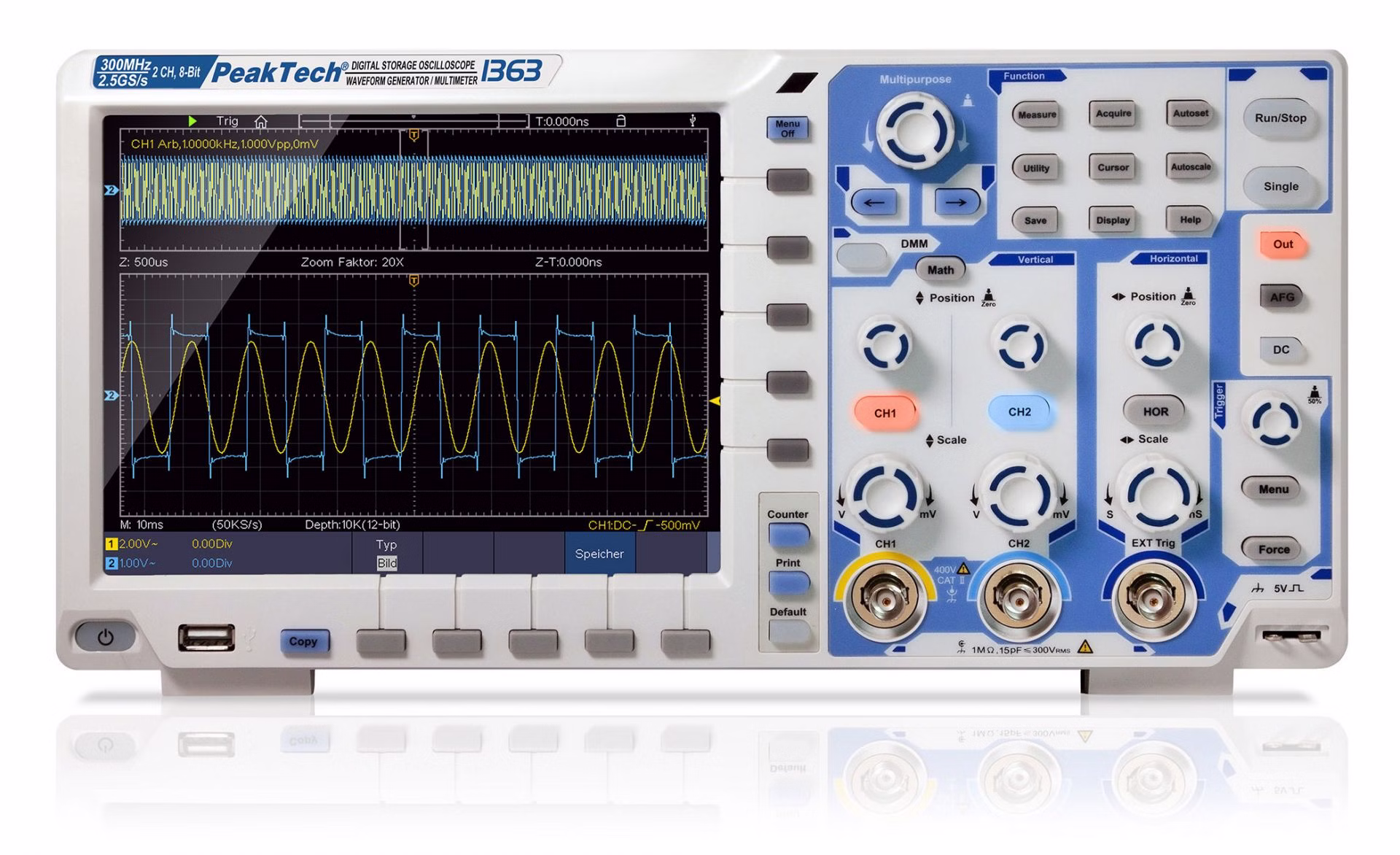 Osciloscop cu display digital si ecran tactil 300 MHz / 2 CH ~ 2 GS/s ~cu USB si LAN EAK-P-1363