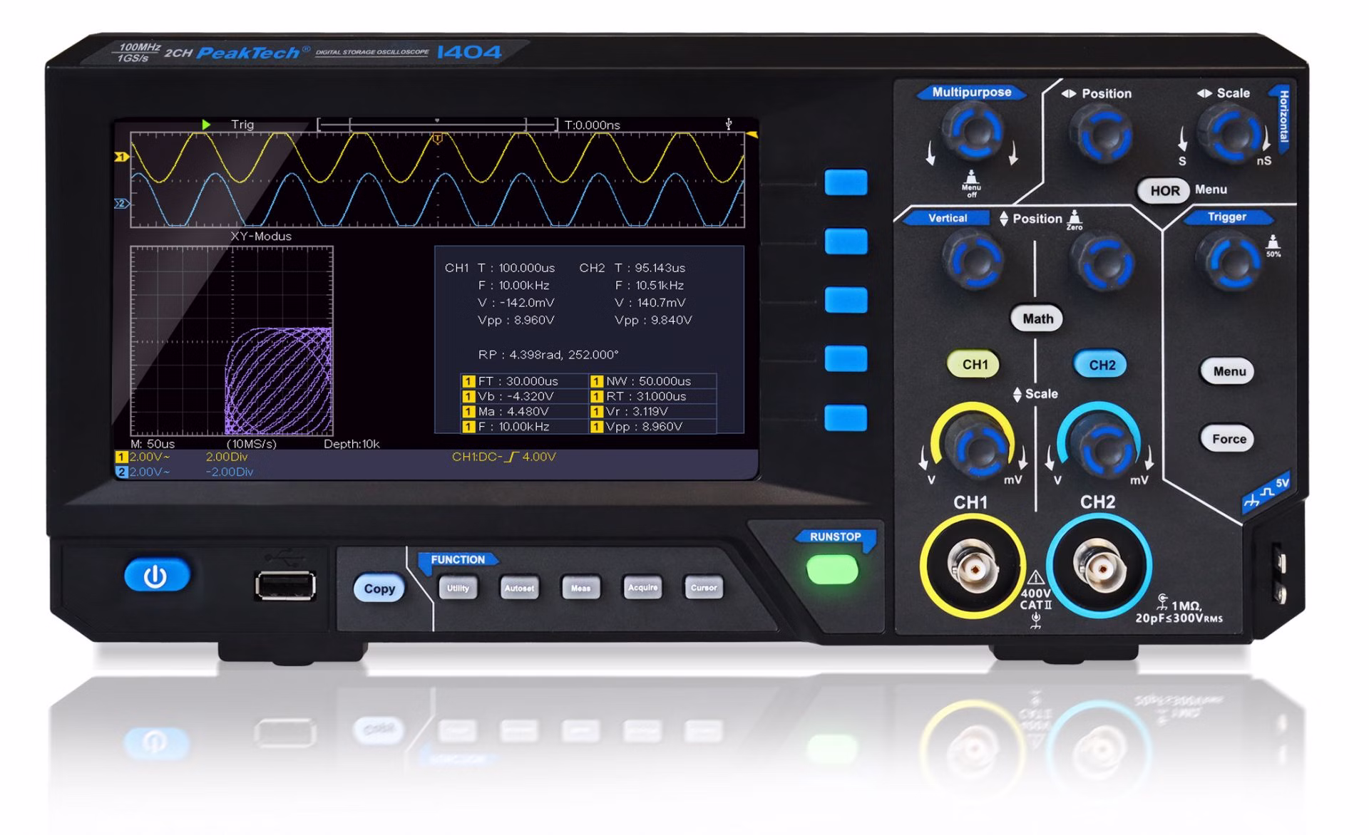 Osciloscop digital de stocare cu USB, 100 MHz / 2 CH, 1 GS/s EAK-P-1404