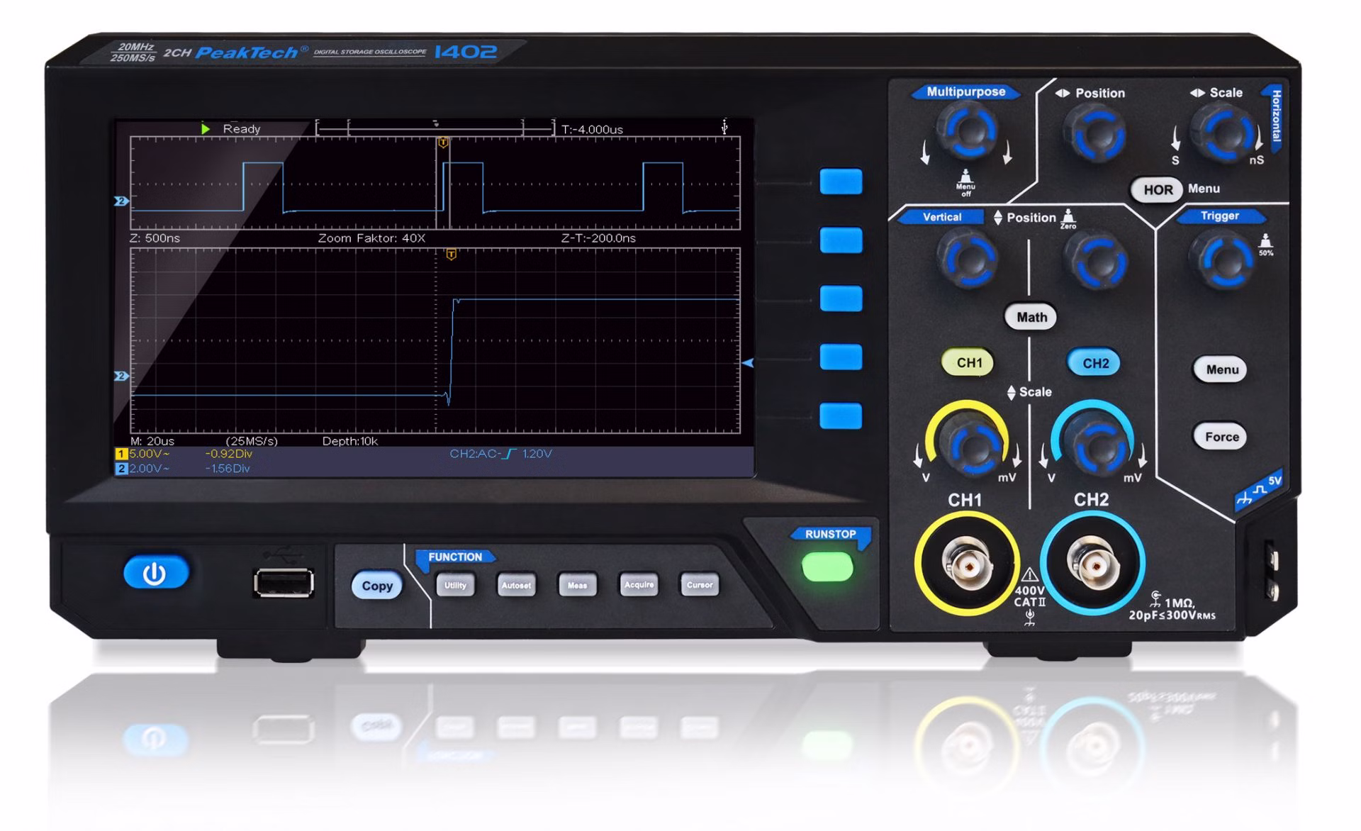 Osciloscop digital de stocare cu USB, 20 MHz / 2CH, 250MS/s EAK-P-1402