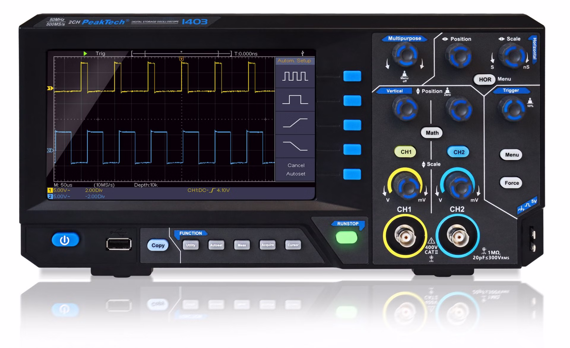 Osciloscop digital de stocare cu USB, 50 MHz / 2CH, 500MS/s EAK-P-1403
